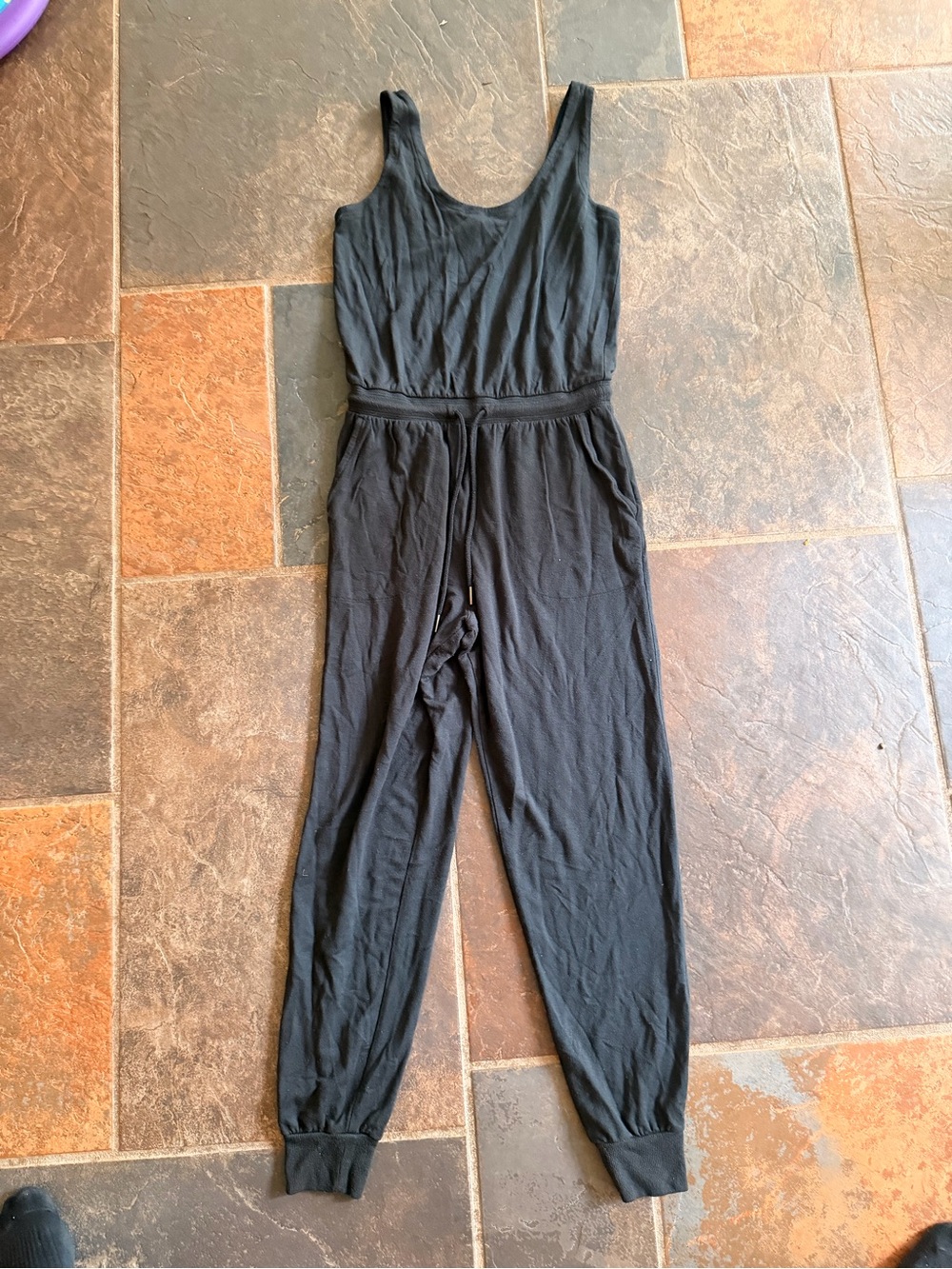 Athleta Women's Black Sleeveless Jumpsuit with Drawstring Waist